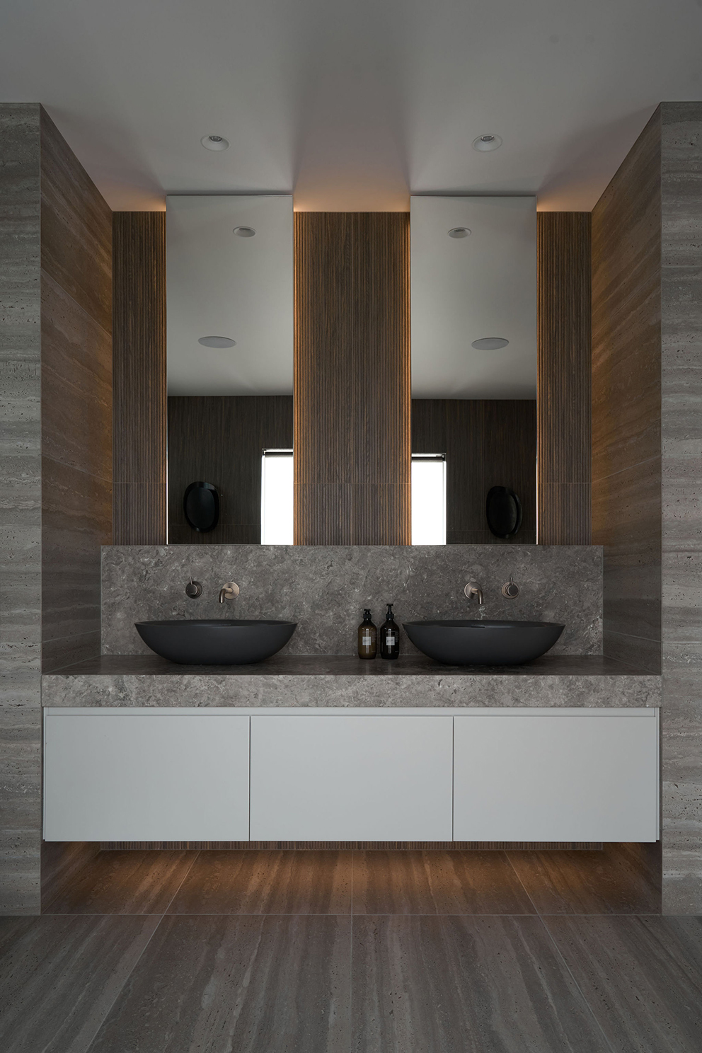 Travertine Dream — bathroom by Michelle Lamb Interior Architecture, Canterbury — NKBA Excellence in Design 2025