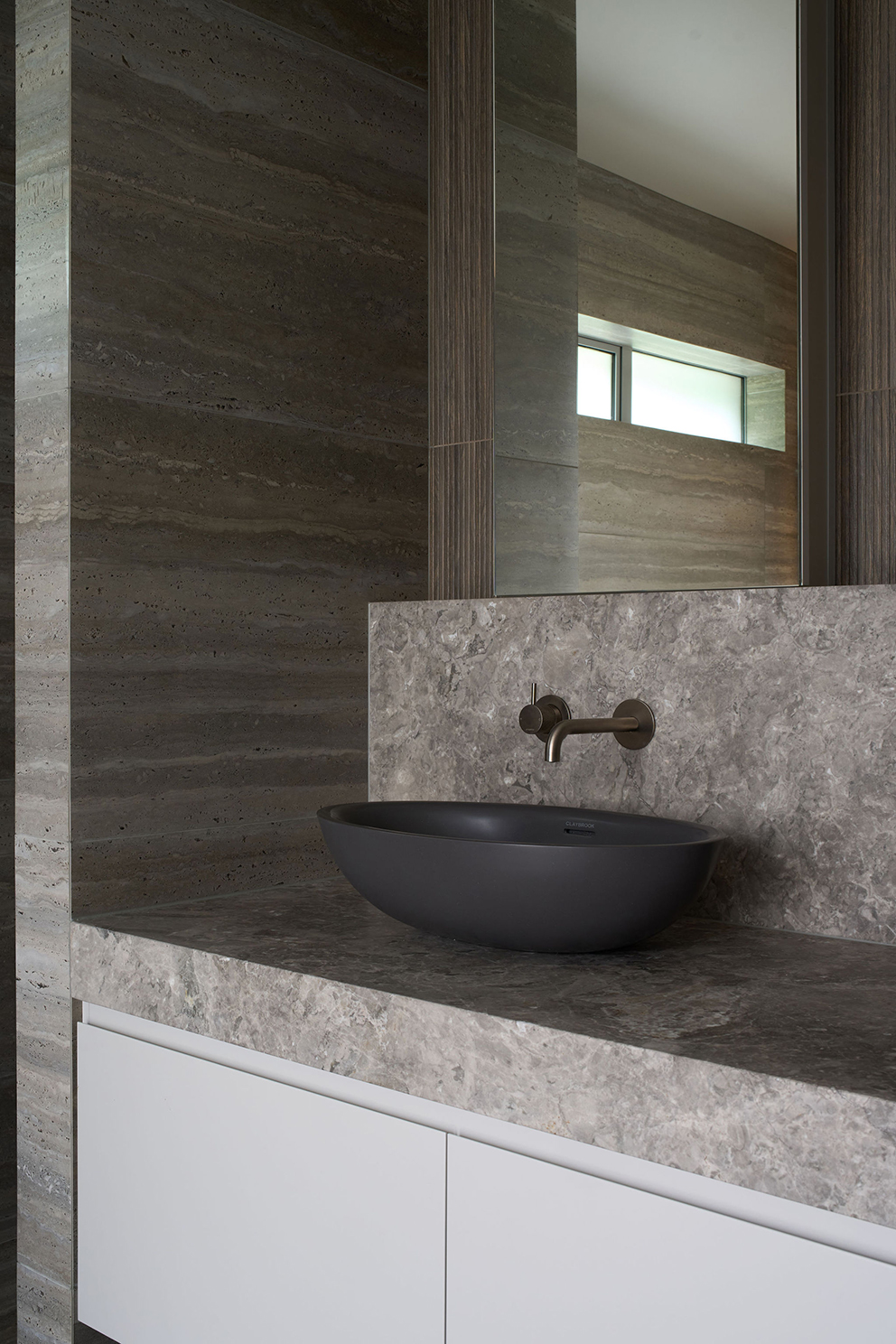 Travertine Dream — bathroom by Michelle Lamb Interior Architecture, Canterbury — NKBA Excellence in Design 2025
