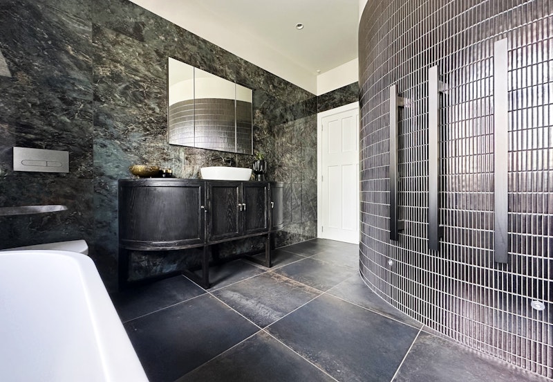 Moody Sanctuary — bathroom by Spaces Ink Design, Canterbury — NKBA Excellence in Design 2025