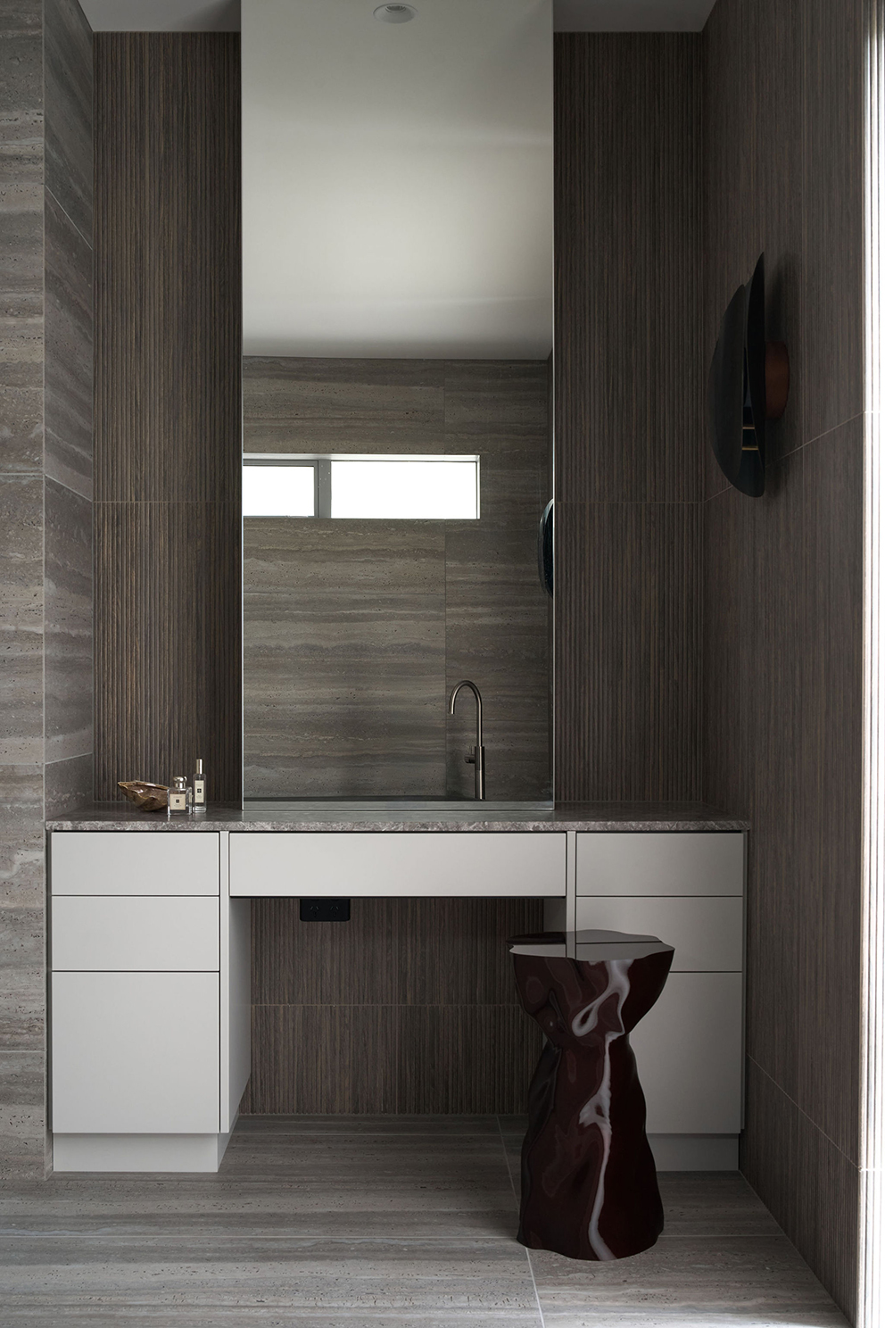 Travertine Dream — bathroom by Michelle Lamb Interior Architecture, Canterbury — NKBA Excellence in Design 2025