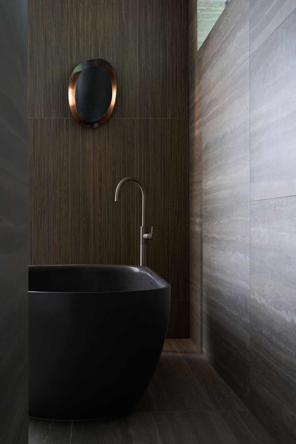 Travertine Dream — bathroom by Michelle Lamb Interior Architecture, Canterbury — NKBA Excellence in Design 2025