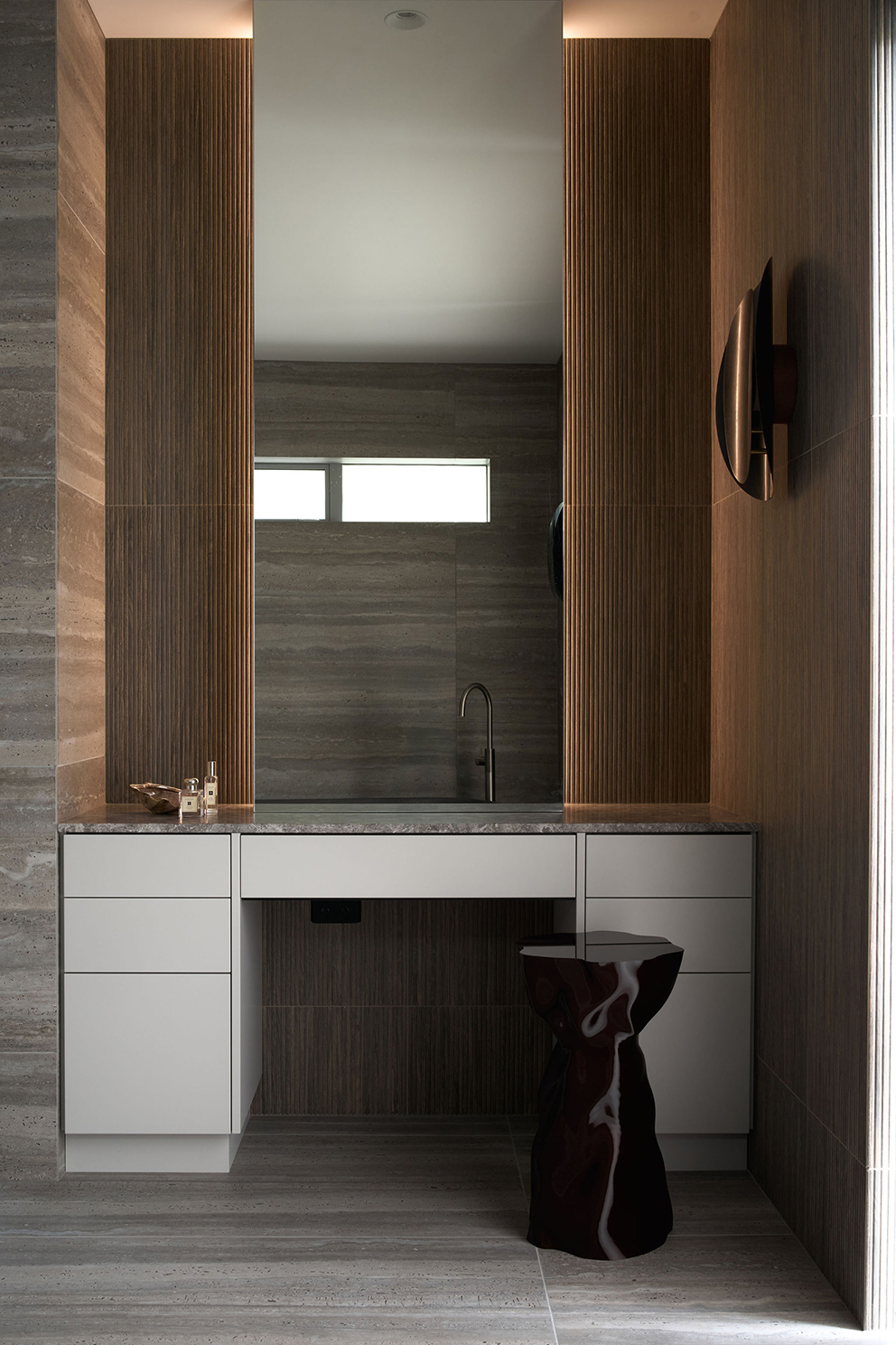 Travertine Dream — bathroom by Michelle Lamb Interior Architecture, Canterbury — NKBA Excellence in Design 2025